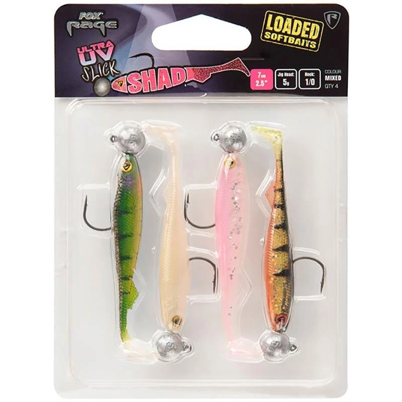 KIT LEURRES SOUPLES FOX RAGE SLICK SHAD LOADED UV MIXED COLOUR PACKS